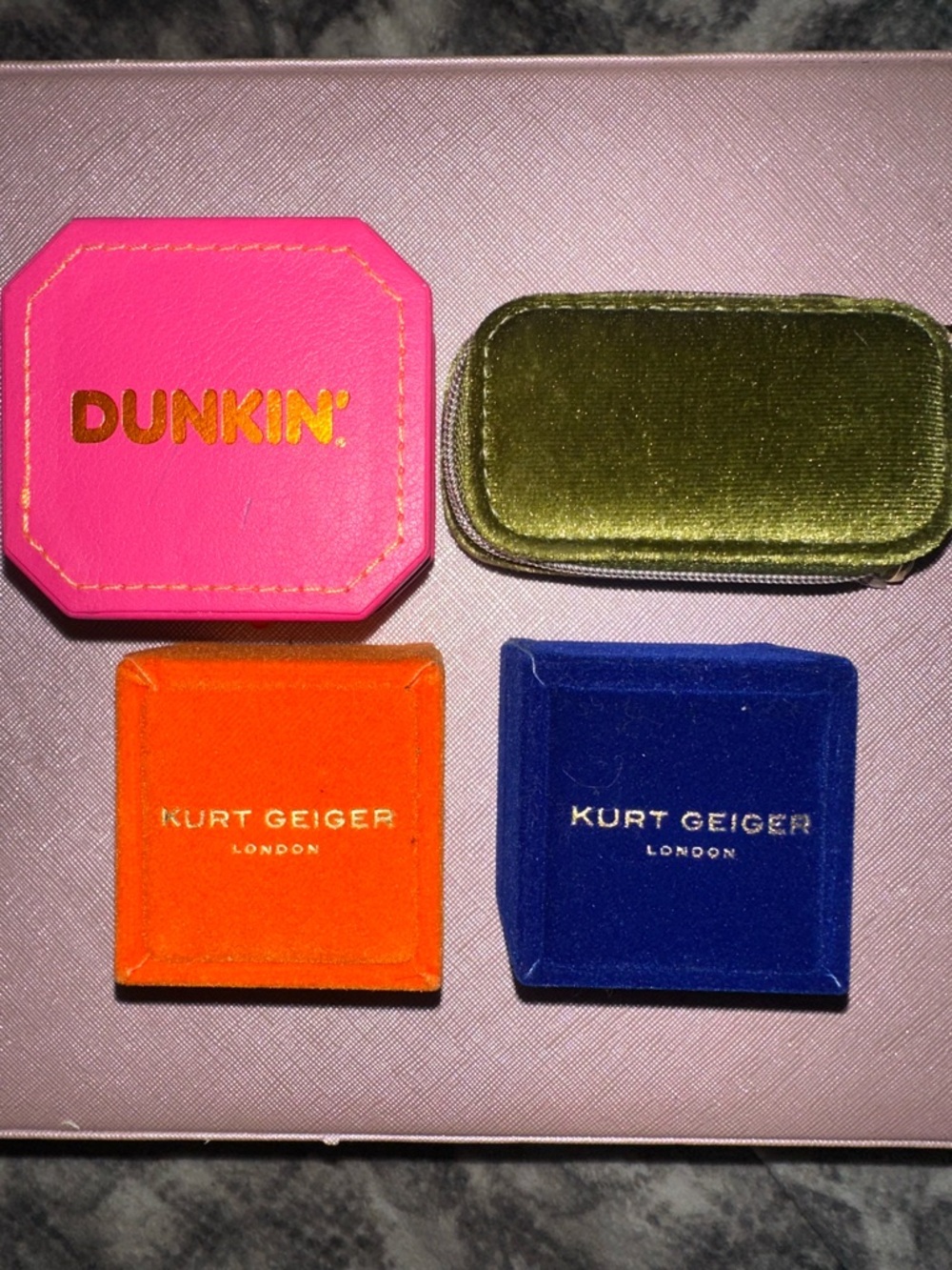 Kurt Geiger Velvet Jewelry Boxes in Orange and Blue
